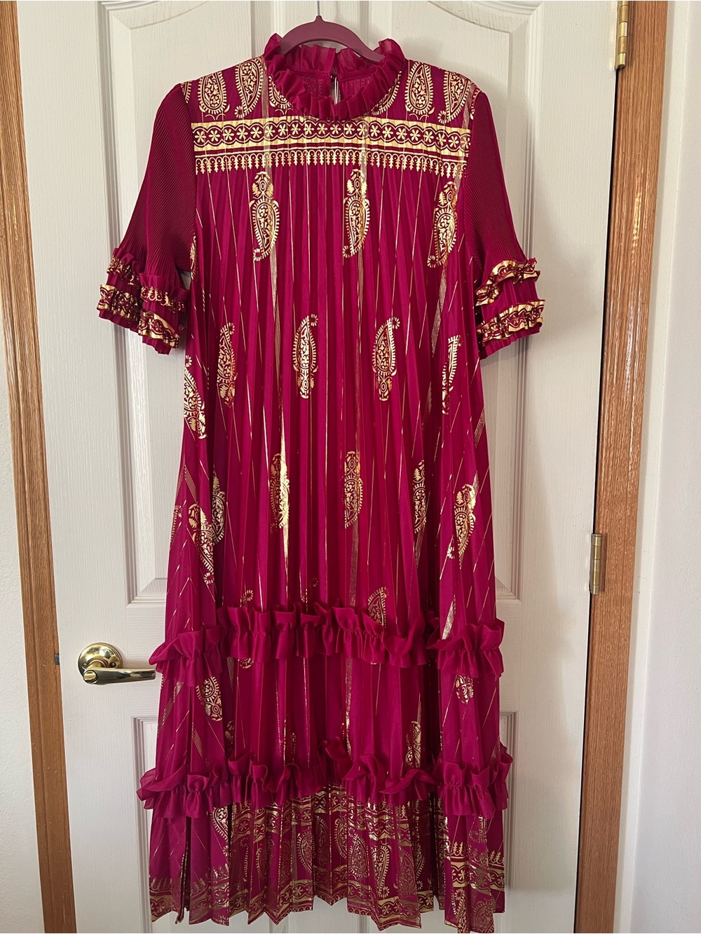 Fuchsia Pink & Gold Midi Dress